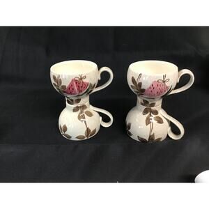 RED WING Pottery Tampico Coffee Cups Watermelon Leaves Made USA Set Of 4
